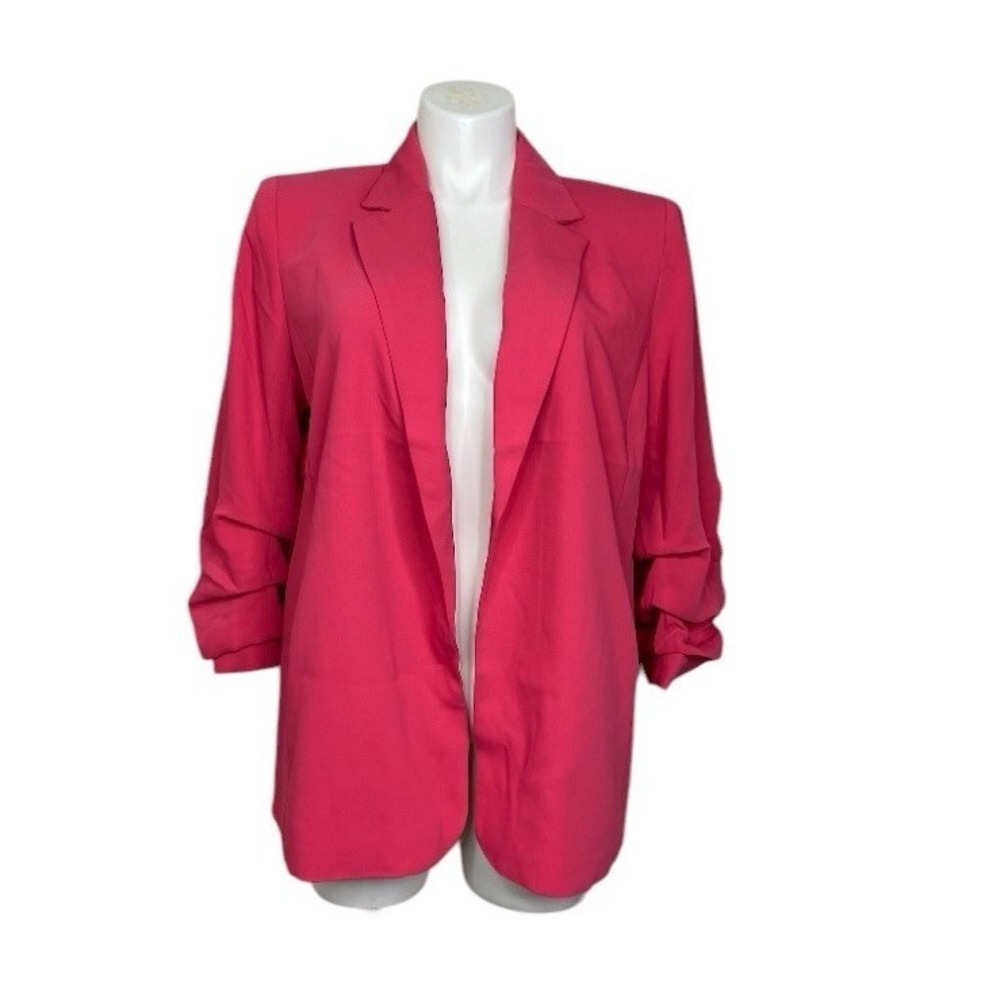 Chico's Ruched 3/4 Sleeve Blazer Notched Lapel Jacket Size 3 US 16 Dried Roses